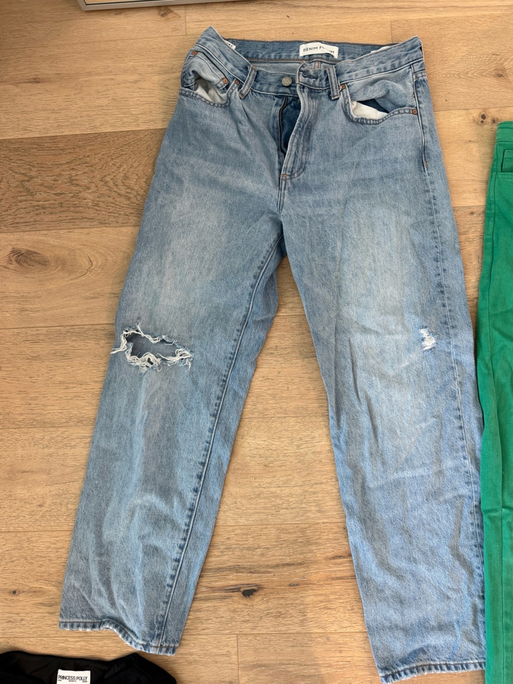 Denim Forum Light Blue Straight-Leg Distressed Jeans